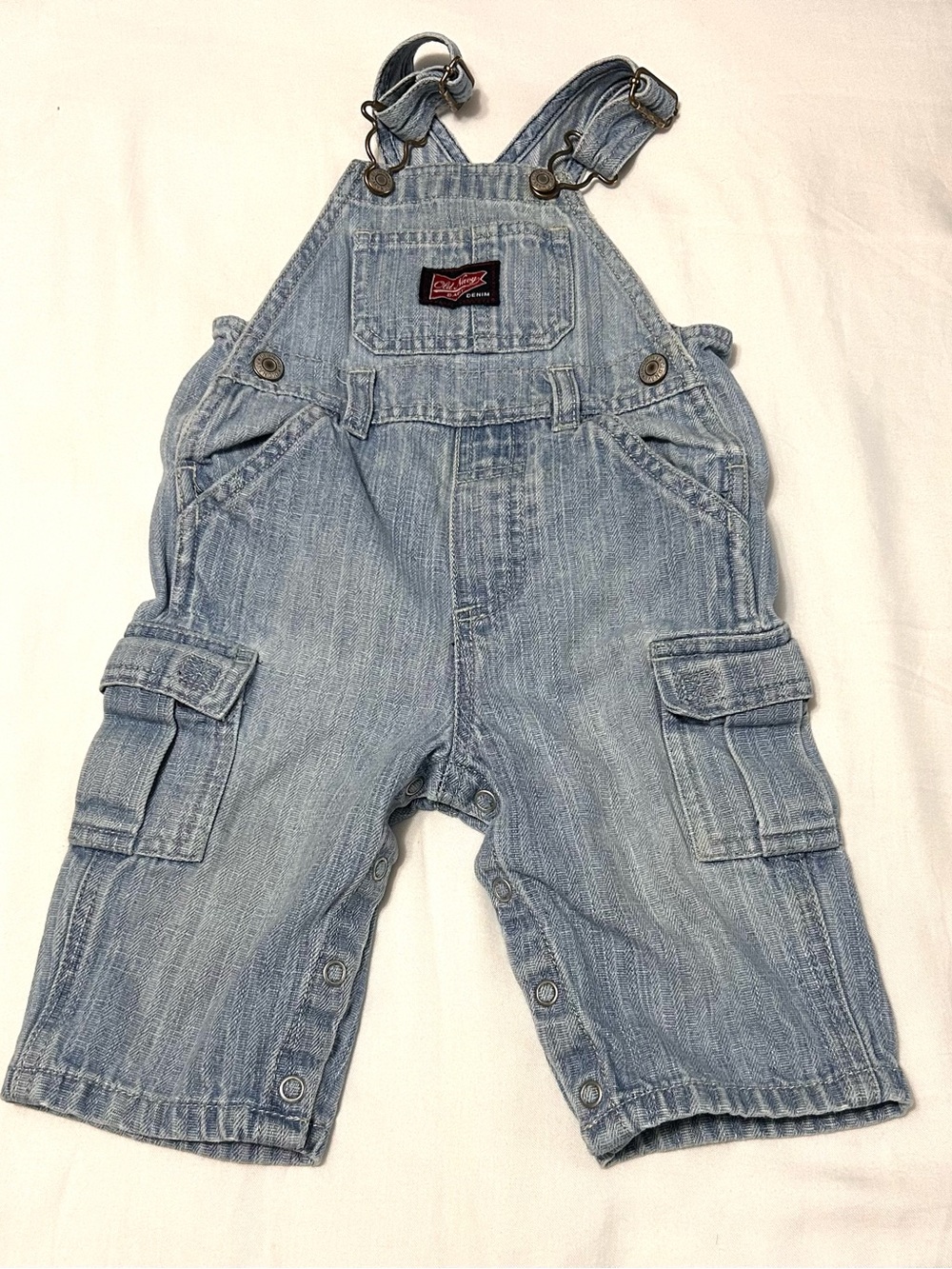 6-12 Month Old Navy Denim Jean Overalls with Cargo Pockets
